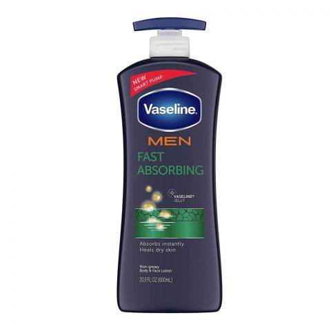 Vaseline Men Fast Absorbing Non-Greasy Body & Face Lotion Pump, For Dry Skin, 600ml