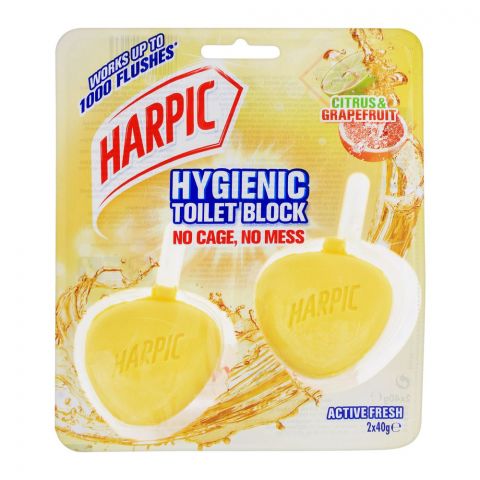 Harpic Active Fresh Hygienic Toilet Blocks, Citrus, 2x40g
