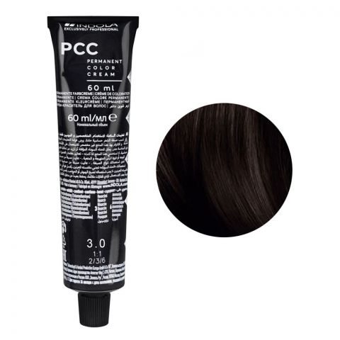 Indola PCC Natural Permanent Hair Color Cream, 60ml, 3.0 Dark Brown