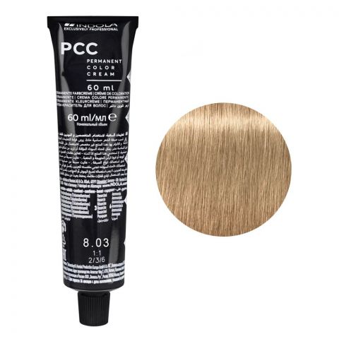 Indola PCC Natural Permanent Hair Color Cream, 60ml, 8.03 Light Blonde Natural Gold