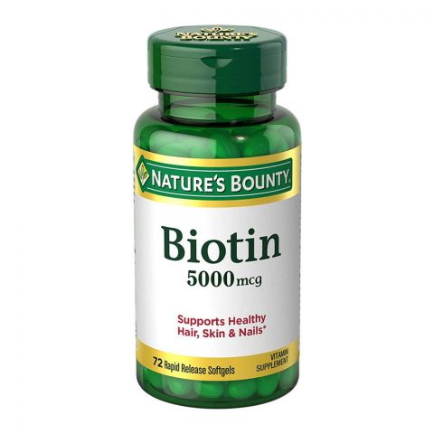 Nature's Bounty Biotin 5000 Mcg, 72 Softgels, Vitamin Supplement