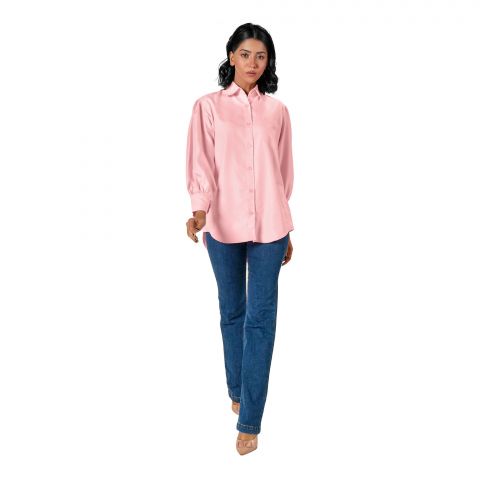 Basix Ladies Textured Fabric Pink Western Shirt, LWS-25