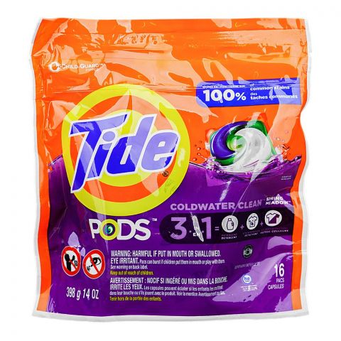 Tide Pods 3 In 1 Spring Meadow Laundry Detergent Pods, 16-Pieces