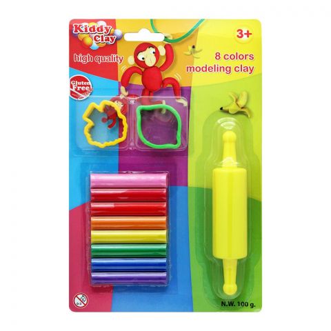 Kiddy Clay 8 Colors Modelling Clay, 3+ Years, ST-100-8+2SM/R