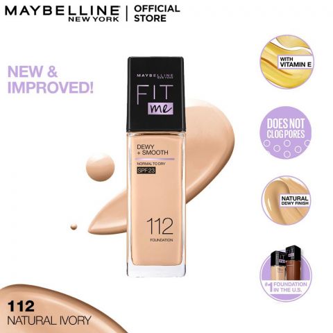 Maybelline New York Fit Me Dewy + Smooth Liquid Foundation SPF 23, 112 Natural Ivory, 30ml