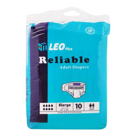 Leo PlusReliable Adult Diapers, Extra Large, 44x65 Inches, 10-Pack