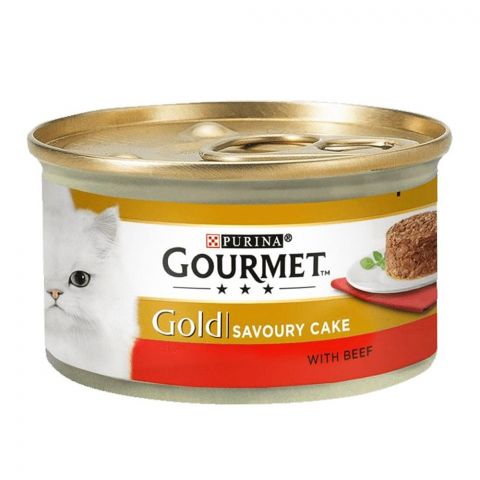 Purina Gourmet Gold Savoury Cake, With Beef, Cat Food, 85g, Tin