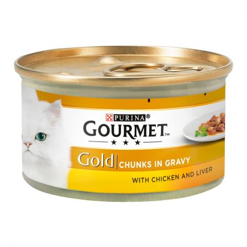 Purina Gourmet Gold Chunks In Gravy, With Chicken & Liver, Cat Food, 85g, Tin