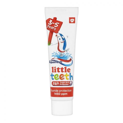 Aqua Fresh Little Teeth Toothpaste 3-5 Years, Caring Protection For Growing Little Teeth, 24Hrs Sugar Acid Protection, Gentle Mint, 50ml