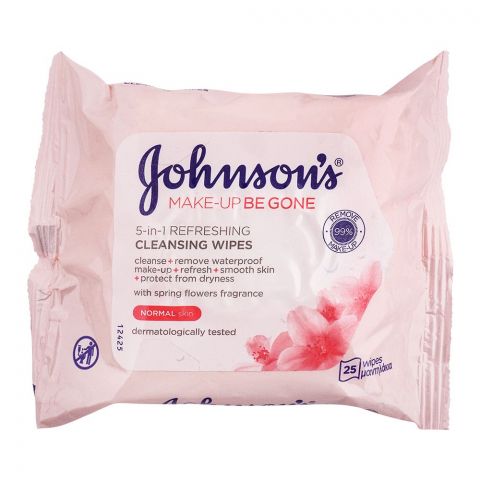 Johnson's Make-up Be Gone 5-In-1 Refreshing Cleansing Wipes, For Normal Skin, 25-Pack
