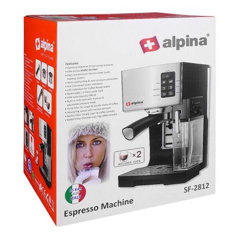 Alpina Coffee Espresso Machine, Silver/Black, SF-2812
