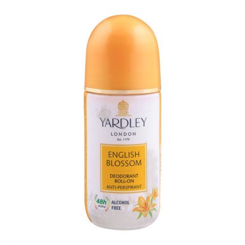 Yardley English Blossom Roll-On Deodorant, For Women, Alcohol Free, 50ml