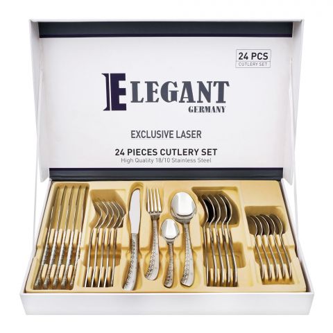 Elegant Exclusive Laser Stainless Steel Cutlery Set, 24 Pieces, AA0010S