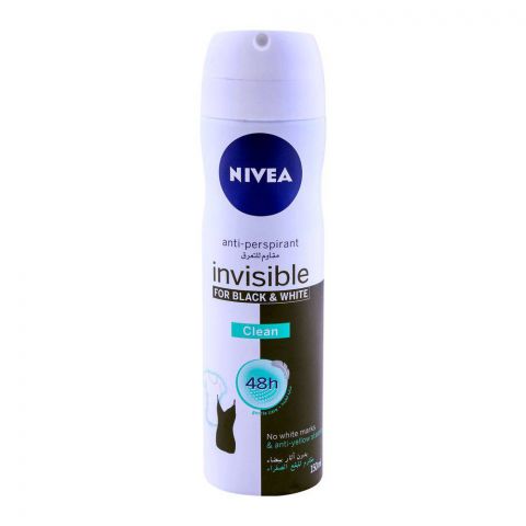Nivea 48H Invisible Anti-Perspirant Deodorant Spray, For Black & White, 150ml