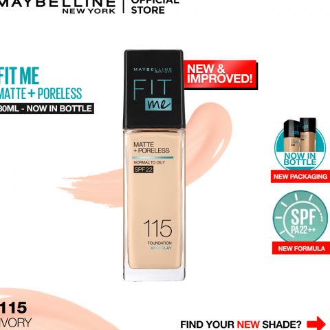Maybelline New York Fit Me Matte + Poreless SPF 22 Foundation, 115 Ivory, 30ml