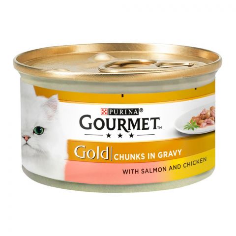 Purina Gourmet Gold Chunks In Gravy, With Salmon & Chicken, Cat Food, 85g, Tin