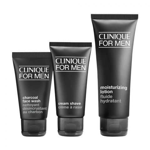 Clinique For Men Daily Hydration Moisturizing Lotion + Cream Shave + Charcoal Face Wash Kit