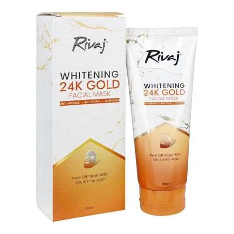 Rivaj Whitening 24k Gold Peel Off Facial Mask With Silk Amino Acid, Anti-Wrinkle, Acne & Toxin, 100ml