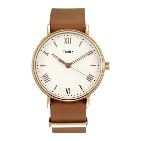 Timex Men's White Dial Leather Watch - TW2R28800