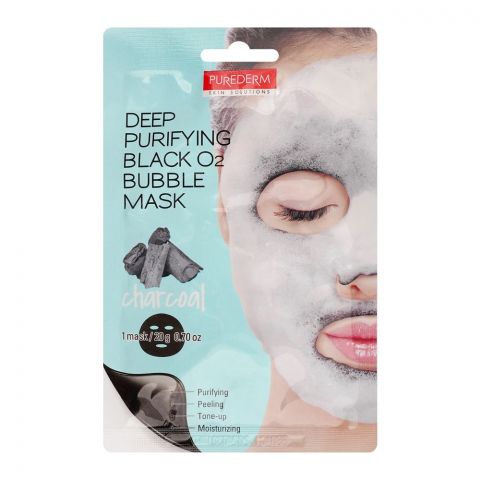 Purederm Charcoal Deep Purifying Black O2 Bubble Mask, 20g