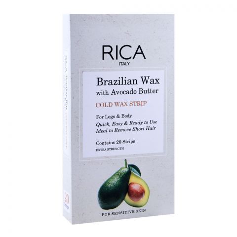 Rica Brazilian Wax, With Avocado Butter, Legs & Body Cold Wax Strip, 20-Pack, For Sensitive Skin