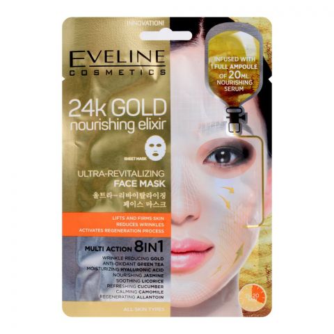 Eveline 24K Gold Nourishing Elixir 8-In-1 Ultra-Revitalizing Face Mask, All Skin Types