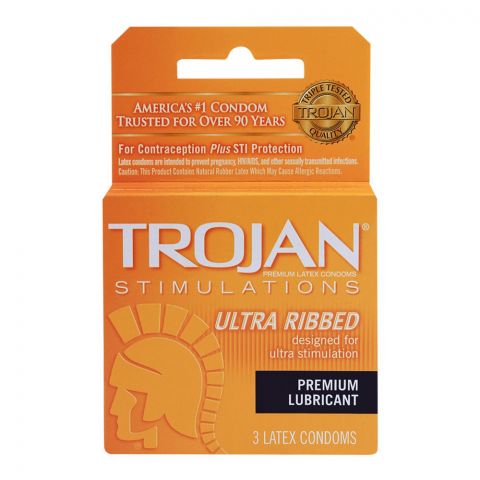 Trojan Stimulations Ultra Ribbed Premium Lubricant Latex Condoms 3-Pack