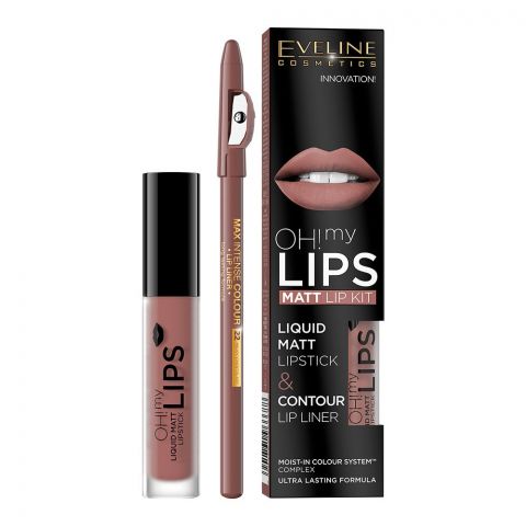 Eveline Oh! My Lips Liquid Matt Lipstick & Contour Lip Liner, 02, Milky Chocolate