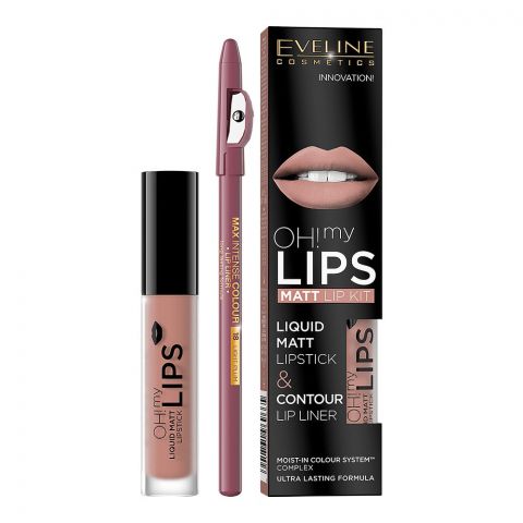 Eveline Oh! My Lips Liquid Matt Lipstick & Contour Lip Liner, 03, Rose Nude