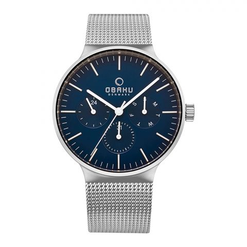 Obaku Men's Denmark Navy Blue Background & Chrome Bracelet Chronograph Watch, V229gCLMC