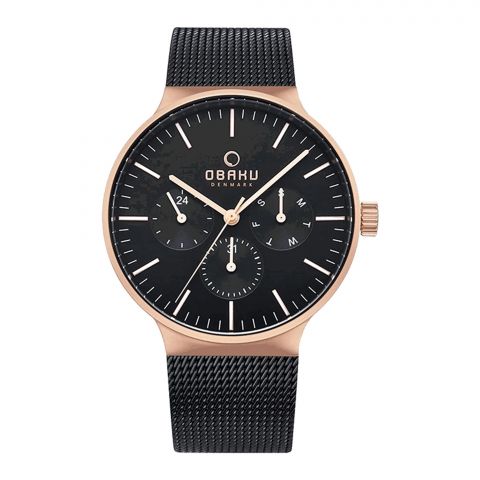 Obaku Men's Denmark Rust Gold Round Dial With Black Background & Bracelet Chronograph Watch, V229gVBMB