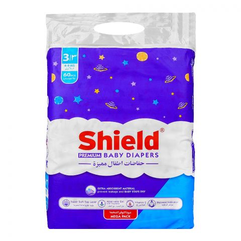 Shield Baby Diapers No. 3, 4-9kg Medium, 62-Pack