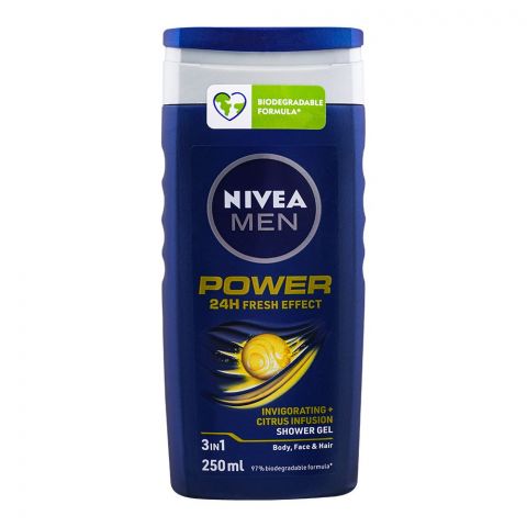 Nivea Men Power 24H Fresh Effect 3-In-1 Shower Gel, 250ml
