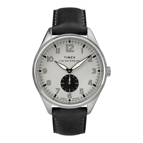 Timex Men's Chrome Round Dial With Plain Black Strap Analog Watch, TW2R88900