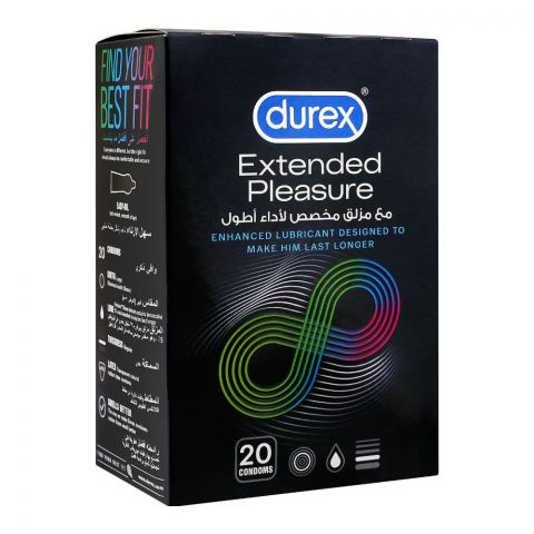Durex Extended Pleasure Longer Lasting Condoms, 20-Pack