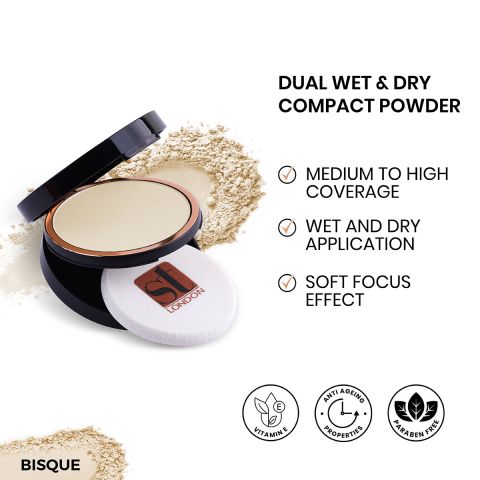 ST London Dual Wet & Dry Compact Powder, Bisque, High Coverage, SPF 15, With Vitamin E