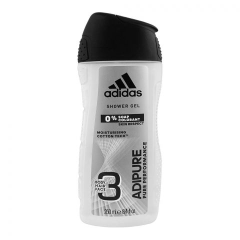 Adidas Adipure Moisturizing Body, Hair & Face Shower Gel, No Soap Colorant, 250ml