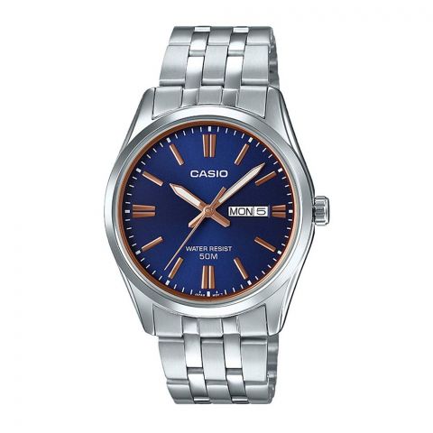Casio Enticer Men's Analog Blue Dial Watch, Stainless Steel Band, MTP-1335D-2A2VDF