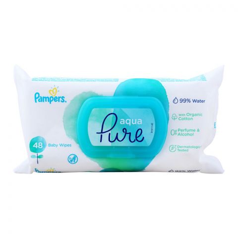 Pampers Aqua Pure Organic Cotton Baby Wipes, Perfume & Alcohol Free, 48-Pack