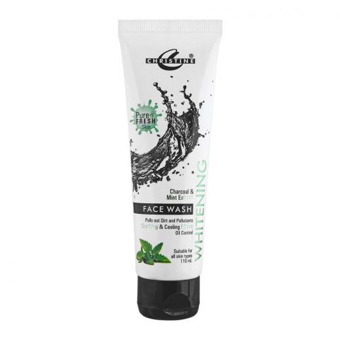 Christine Whitening Mint & Charcoal Extract Face Wash, Soothing & Cooling Effect, 110ml