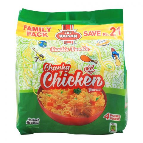 Kolson Chunky Chicken Instant Noodles, Family Pack, 4 Count