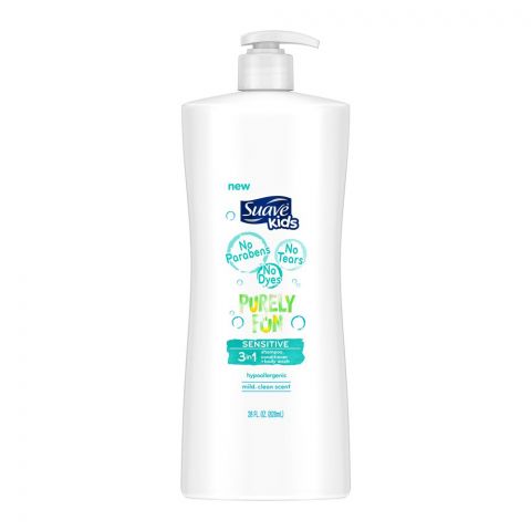 Suave Kids Purely Fun Sensitive 3-In-1 Shampoo + Conditioner + Body Wash, 828ml