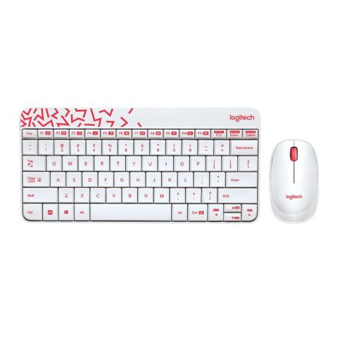 Logitech MK240 Nano Wireless Combo Keyboard + Mouse, White/Red