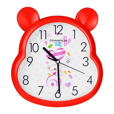 Z.A Wall Clock, Kids Wall Clock, Teddy Shaped and Red Border, CCB-802