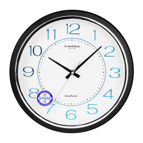 Z.A Wall Clock, White Background, Blue Numbers With Black Border, CCB-7900