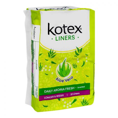 Kotex Aloe Vera Daily Aroma Fresh Scented, Longer & Wider Panty Liner, 32-Pack