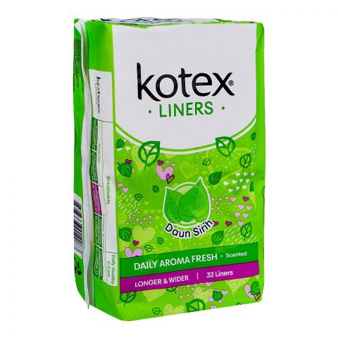 Kotex Betel Leaf Daily Aroma Fresh Scented, Longer & Wider Panty Liner, 32-Pack