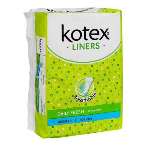 Kotex Breathable Daily Fresh Unscented, Regular Panty Liner, 40-Pack