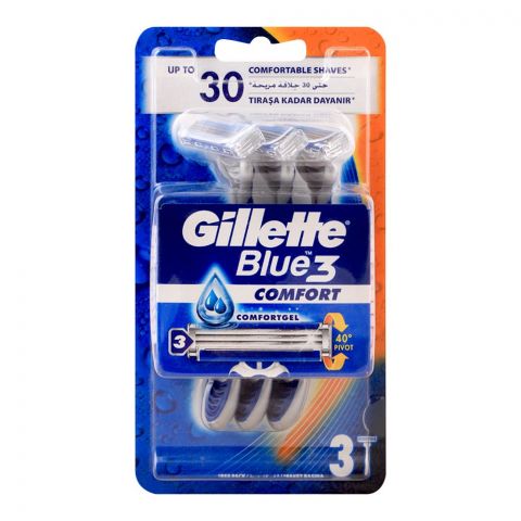 Gillette Blue 3 Comfort Disposable Razor, 3-Pack