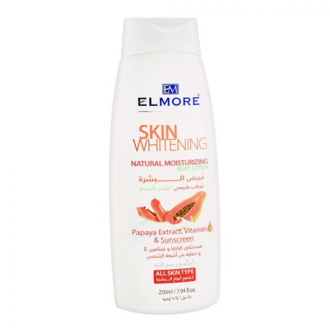 Elmore Skin Whitening Natural Moisturizing Body Lotion, Papaya, Vitamin E & Sunscreen, All Skin Type, 250ml